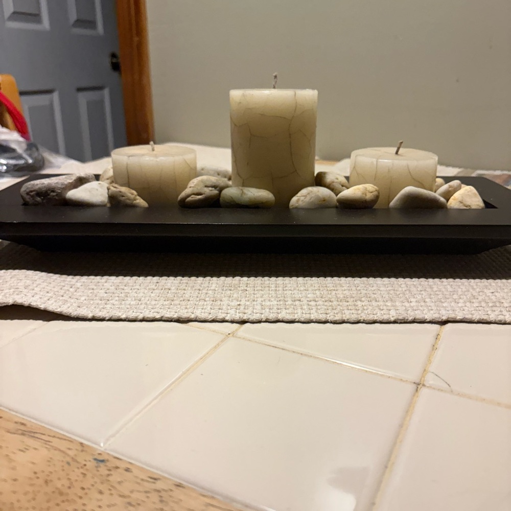 Elegant Cream Candle Set with Tray